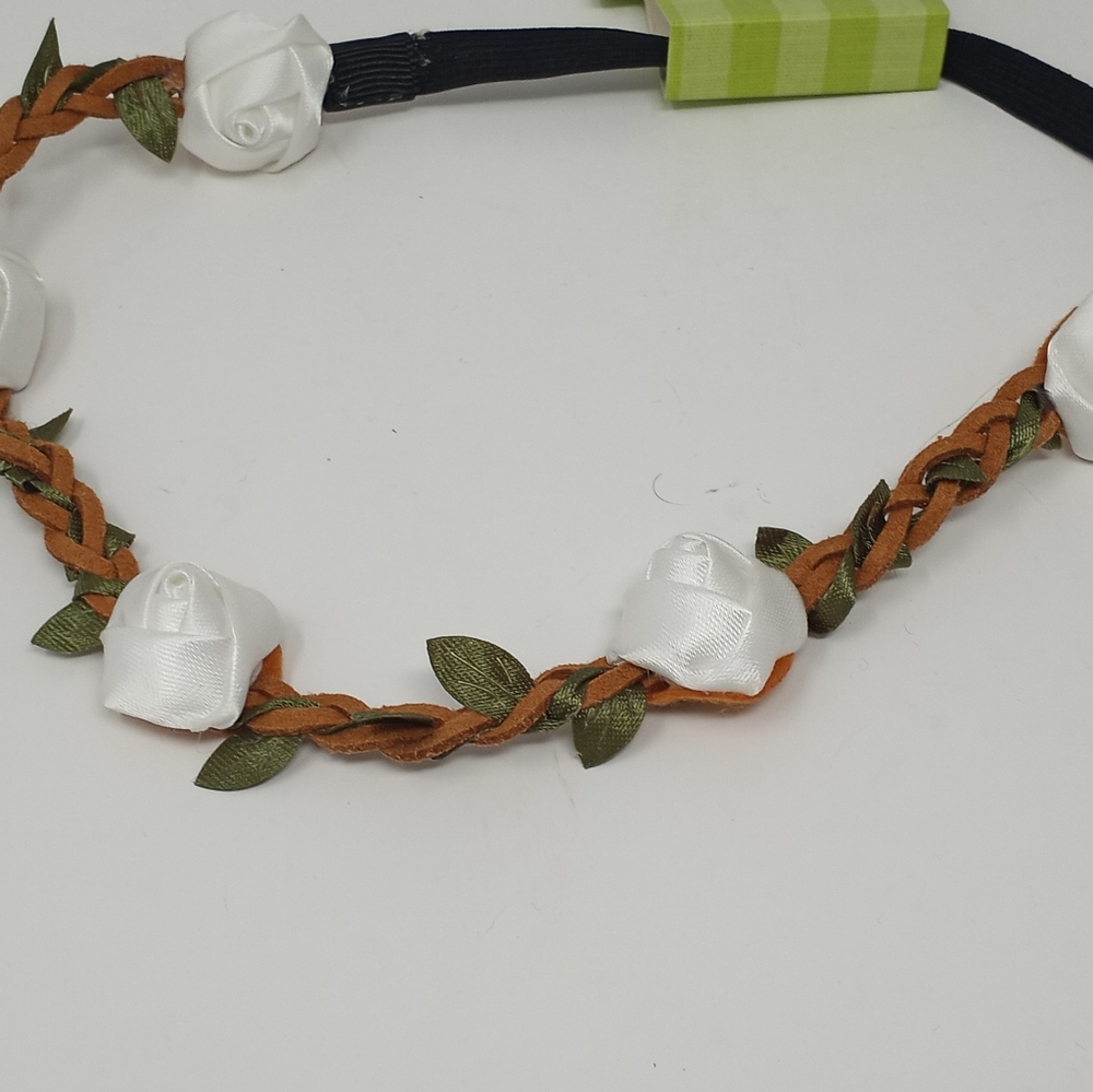 OSFM White Rosebud Floral Headband NWT